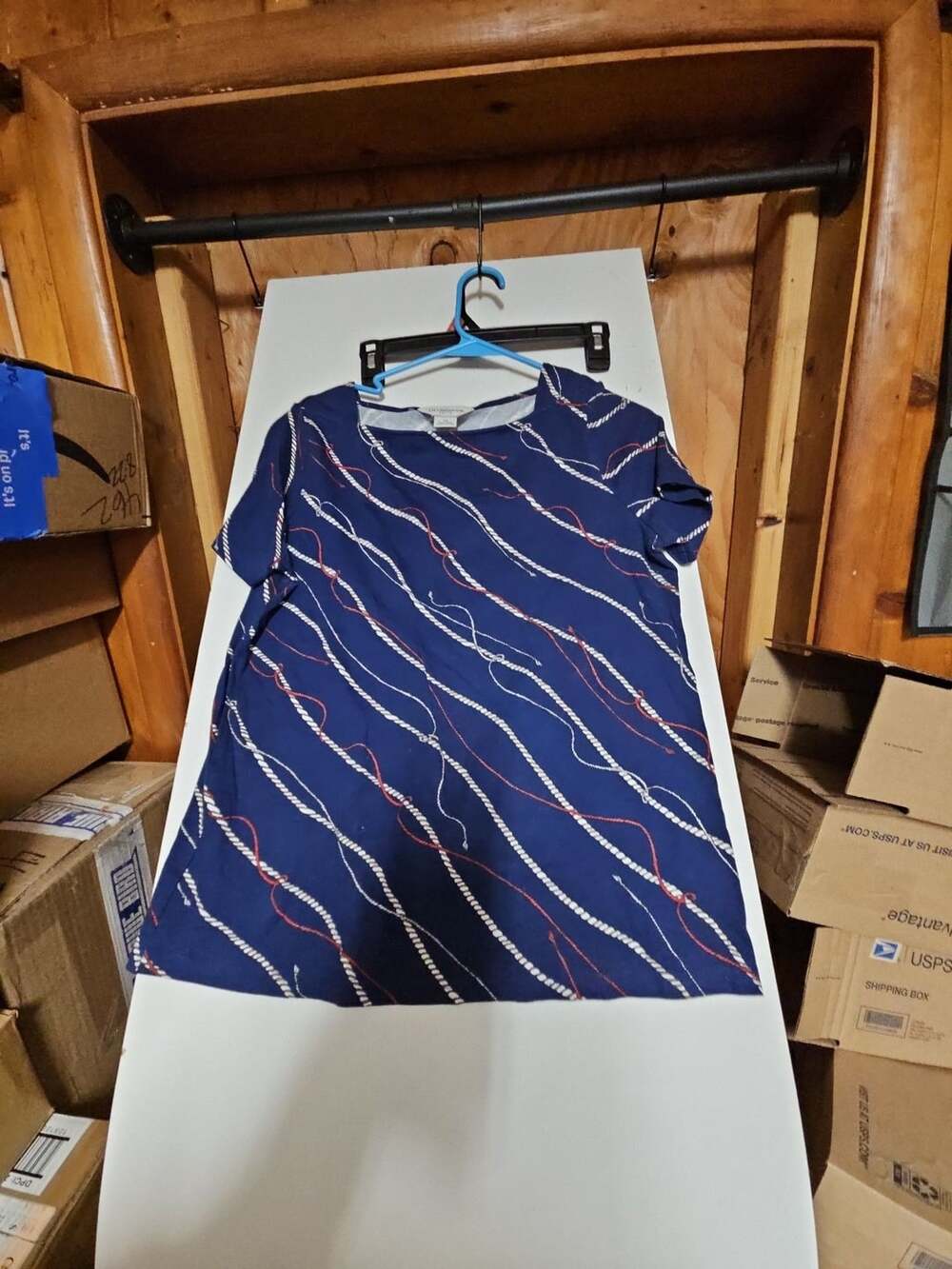 (380) Liz Claiborne Square Neck T-Shirt Size PM Navy